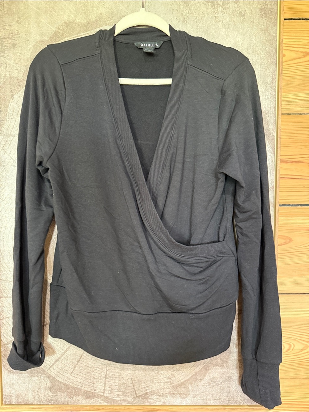 Athleta Black Wrap-Front Long Sleeve Pullover